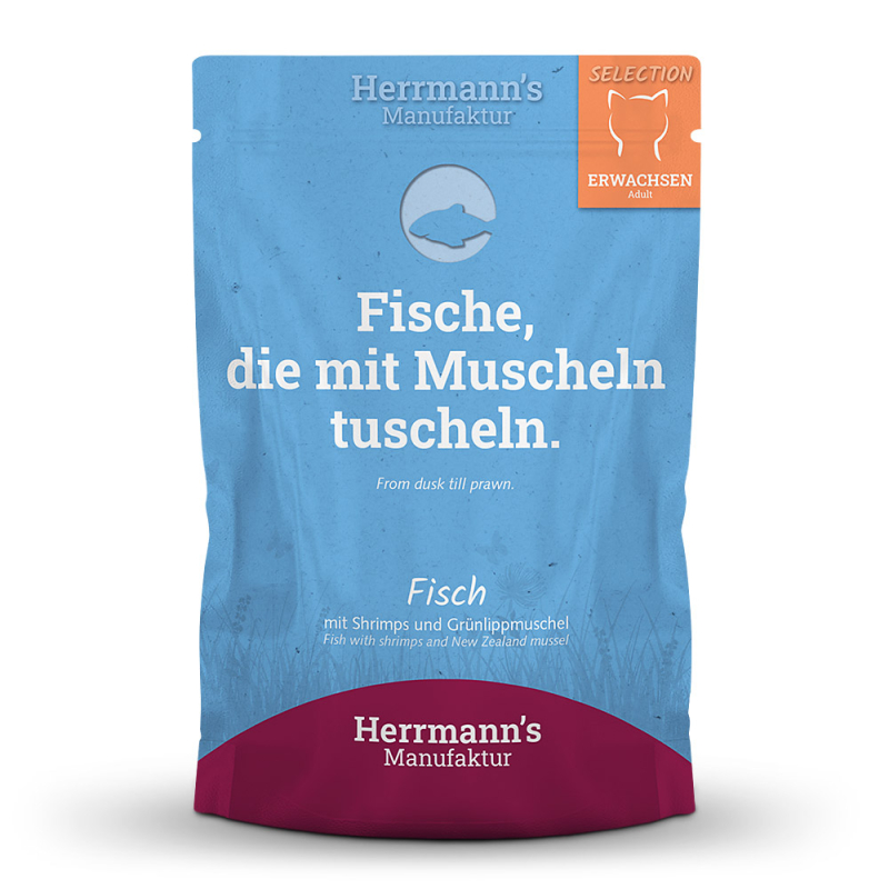Herrmanns Manufaktur Selection Fisch mit Shrimps und Grünlippmuschel 100g Herrmanns Manufaktur Selection Fisch mit Shrimps und Grünlippmuschel 100g